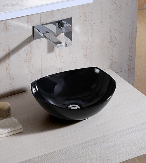 Glossy Black Table-Mounted Wash Basin – Aquant India