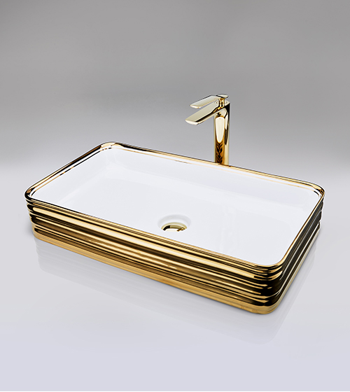 Gold + White Table-Mounted Wash Basin – Aquant India