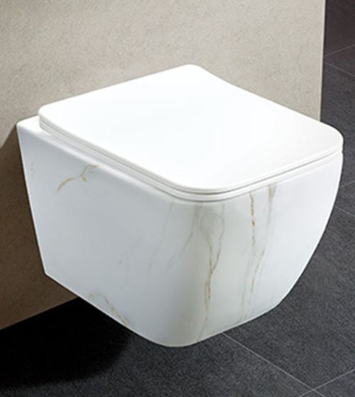 Statuario Glossy Finish Rimless WallHung WC with  UF Slim Seat Cover – Aquant India