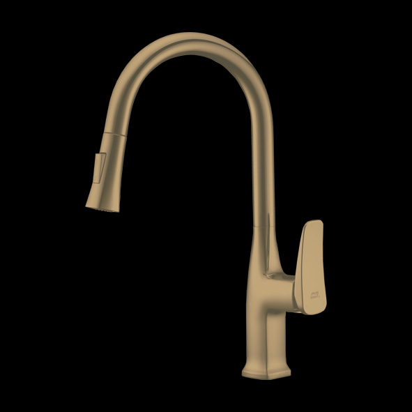 Brushed Gold Brass Pull-Out Table-Mounted Sink Mixer, Flows : Shower and Foam – Aquant India