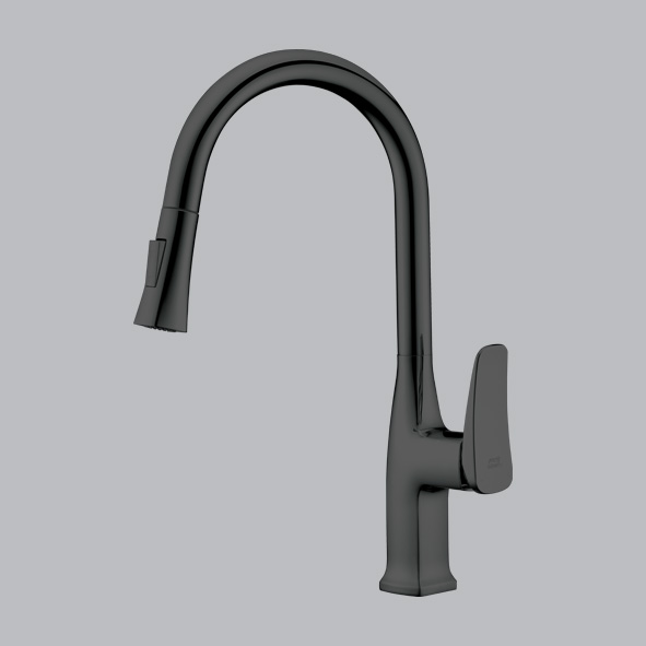 Graphite Grey Brass Pull-Out Table-Mounted Sink Mixer, Flows : Shower and Foam – Aquant India