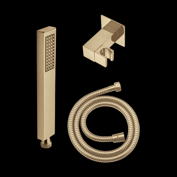 Brushed Gold Hand Shower Set with1.5mtr Flexible Hose & Swivel Hook – Aquant India