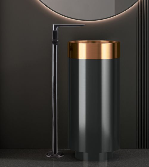 Brushed Gold + Graphite Grey SS Pedestal WashBasin with Pop-Up WasteCoupling – Aquant India