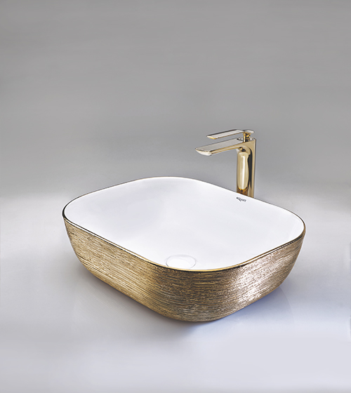 Gold + White Table-Mounted Wash Basin – Aquant India