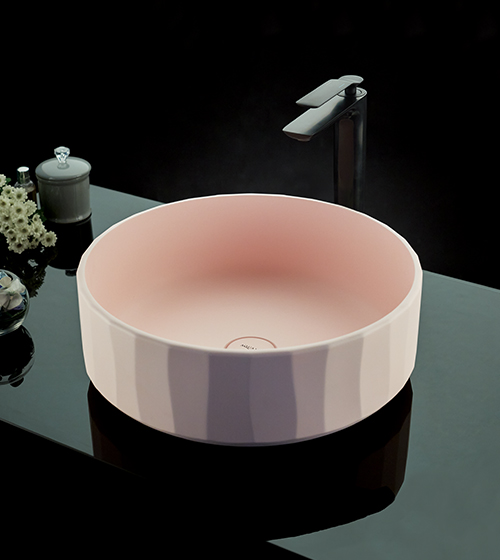 Pink Concrete Table Mounted Wash Basin with Pop-Up Waste Coupling – Aquant India
