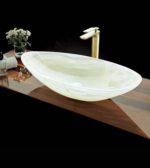 Aura Bianca White Onyx Stone Basin – Aquant India